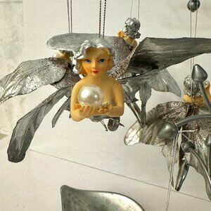 Silver Butterfly Fairies Pearl Set (5) Christmas Ornament Resin Holiday RARE